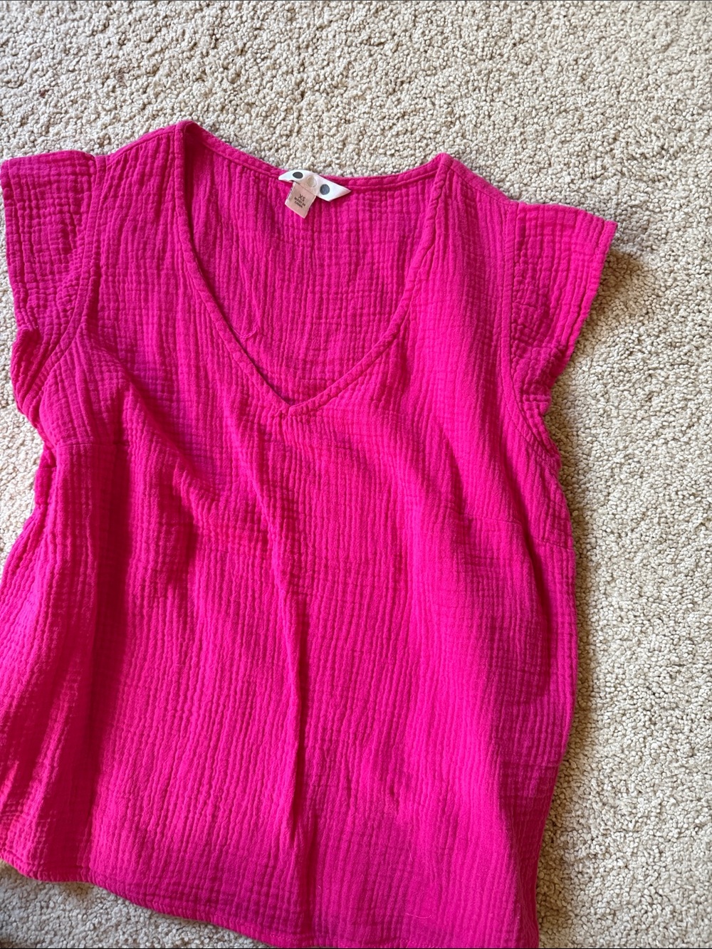 Bright Pink V-Neck Women's Top